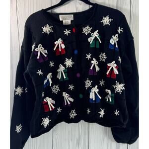 Vintage Mandal Bay Christmas Present Appliqué Sweater Size XL Multicolor Buttons